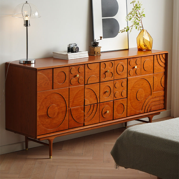 Elegant Brown Cherry Wood Cabinet with Distinctive Copper Accents - Natural Wood Finish fyx-850