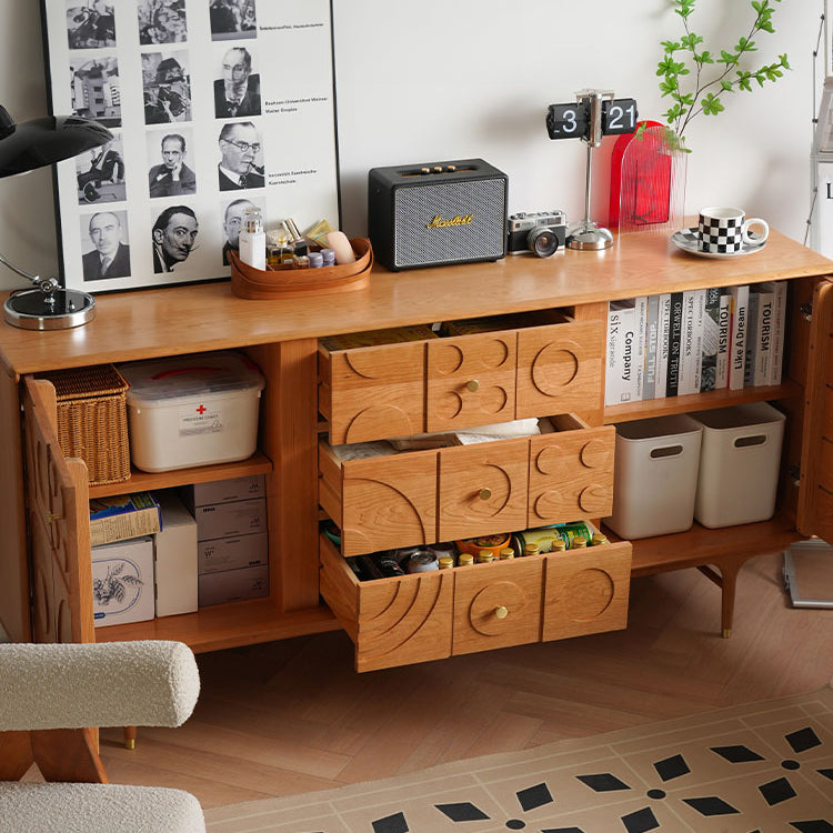 Elegant Brown Cherry Wood Cabinet with Distinctive Copper Accents - Natural Wood Finish fyx-850