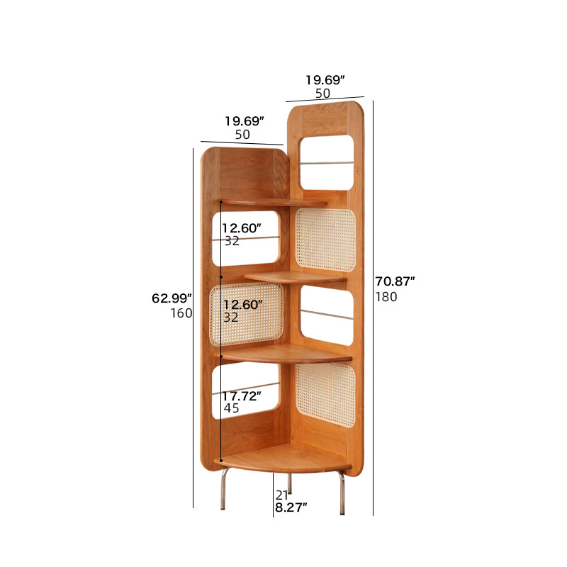 Elegant Cherry Wood Storage Rack with Rattan Shelves & Stainless Steel Frame fyx-852