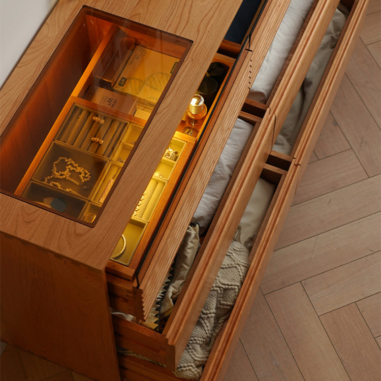 Cherry Wood Cabinet with Natural Finish and Glass Doors fyx-853