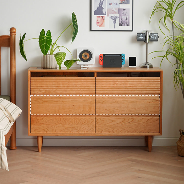 Cherry Wood Cabinet with Natural Finish and Glass Doors fyx-853