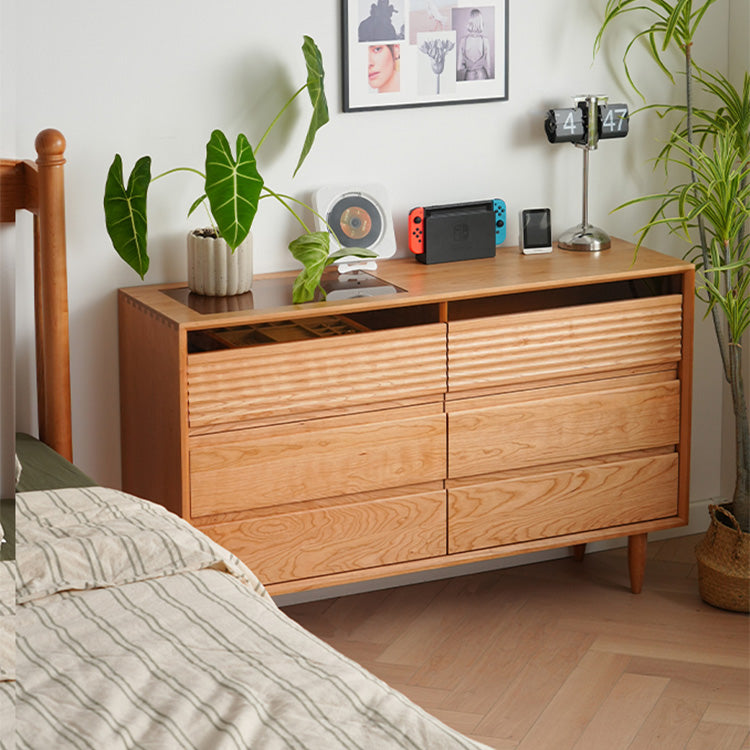 Cherry Wood Cabinet with Natural Finish and Glass Doors fyx-853