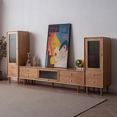 Elegant TV Cabinet with Natural Oak, Cherry, and Copper Accents fyx-855