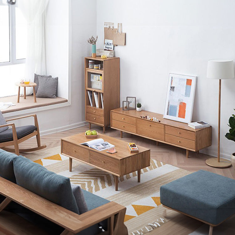 Elegant TV Cabinet with Natural Oak, Cherry, and Copper Accents fyx-855