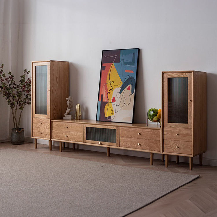 Elegant TV Cabinet with Natural Oak, Cherry, and Copper Accents fyx-855