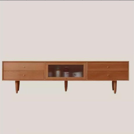 Elegant TV Cabinet with Natural Oak, Cherry, and Copper Accents fyx-855