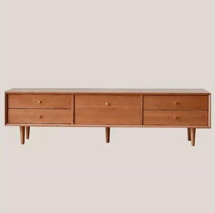 Elegant TV Cabinet with Natural Oak, Cherry, and Copper Accents fyx-855