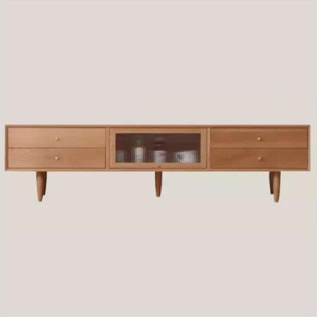 Elegant TV Cabinet with Natural Oak, Cherry, and Copper Accents fyx-855