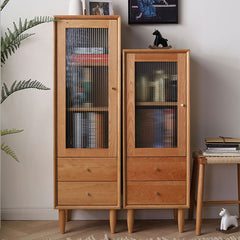 Elegant Oak and Cherry Wood Glass Cabinet with Copper Accents - Versatile Paulownia Storage Solution fyx-856