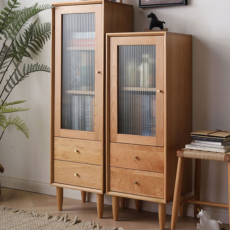 Elegant Oak and Cherry Wood Glass Cabinet with Copper Accents - Versatile Paulownia Storage Solution fyx-856