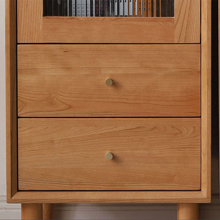 Elegant Oak and Cherry Wood Glass Cabinet with Copper Accents - Versatile Paulownia Storage Solution fyx-856