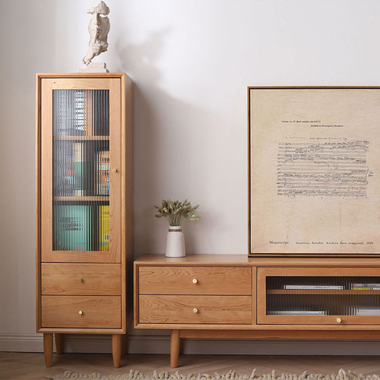 Elegant Oak and Cherry Wood Glass Cabinet with Copper Accents - Versatile Paulownia Storage Solution fyx-856