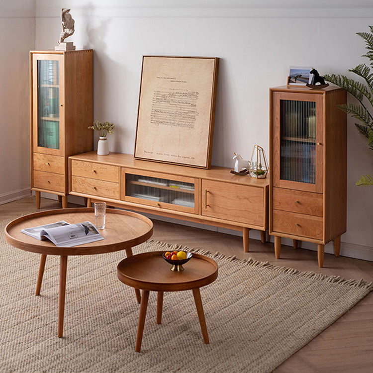 Elegant Oak and Cherry Wood Glass Cabinet with Copper Accents - Versatile Paulownia Storage Solution fyx-856