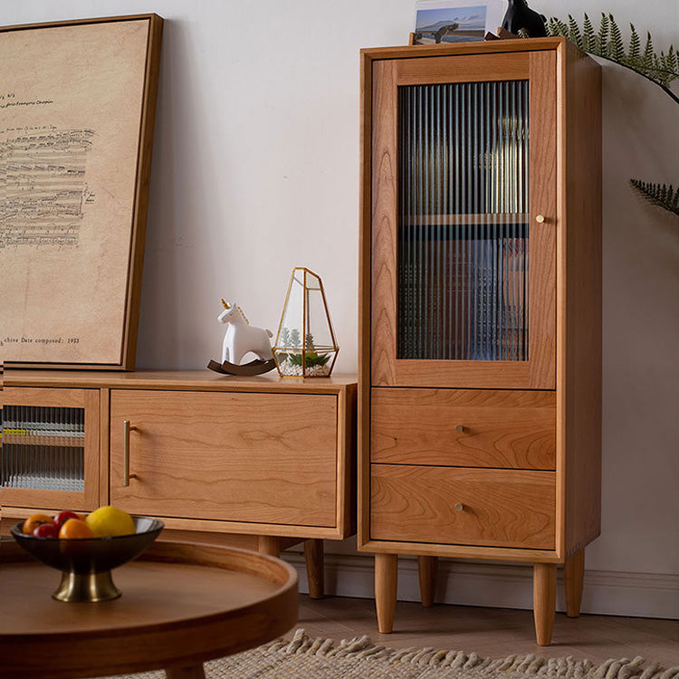 Elegant Oak and Cherry Wood Glass Cabinet with Copper Accents - Versatile Paulownia Storage Solution fyx-856