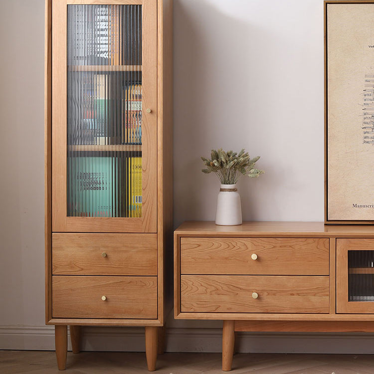 Elegant Oak and Cherry Wood Glass Cabinet with Copper Accents - Versatile Paulownia Storage Solution fyx-856