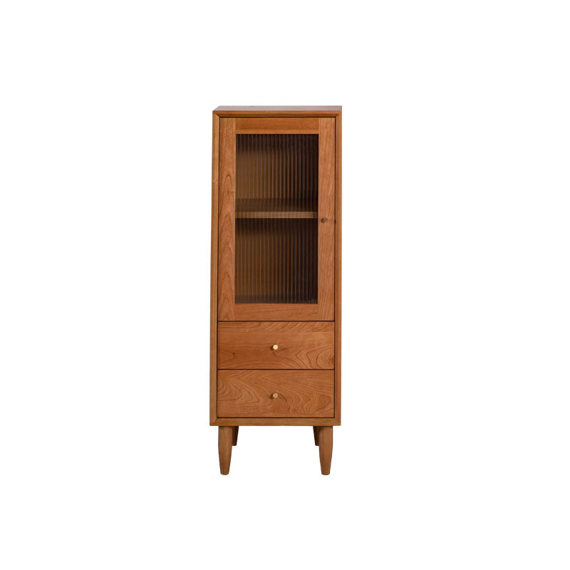 Elegant Oak and Cherry Wood Glass Cabinet with Copper Accents - Versatile Paulownia Storage Solution fyx-856