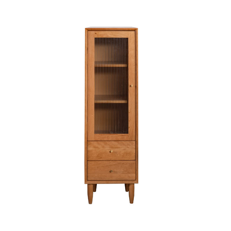 Elegant Oak and Cherry Wood Glass Cabinet with Copper Accents - Versatile Paulownia Storage Solution fyx-856