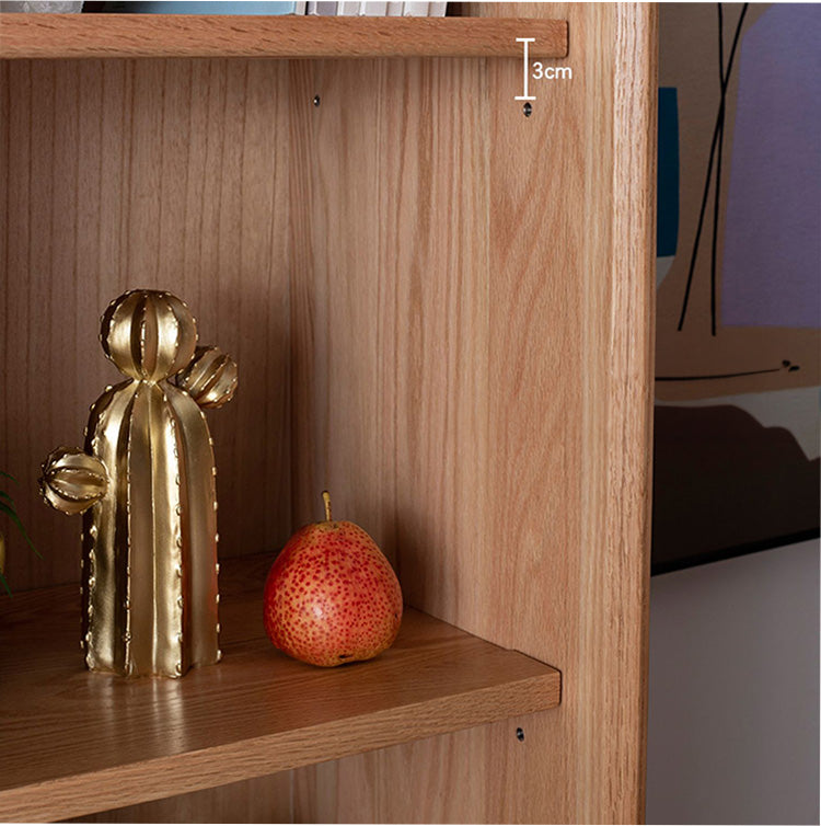 Elegant Brown Cherry and Paulownia Wood Cabinet with Glass and Metal Accents fyx-857