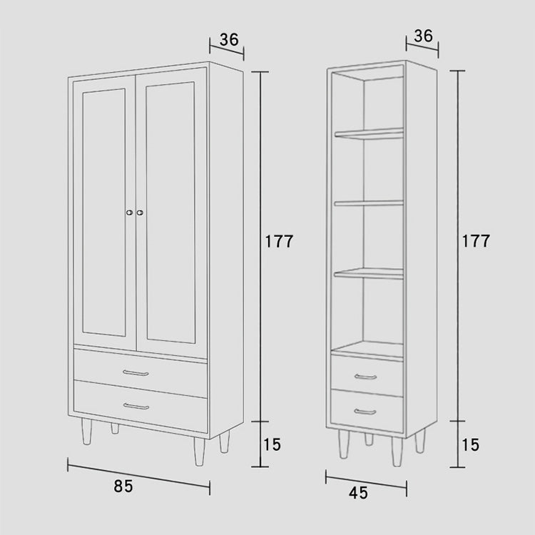 Elegant Brown Cherry and Paulownia Wood Cabinet with Glass and Metal Accents fyx-857