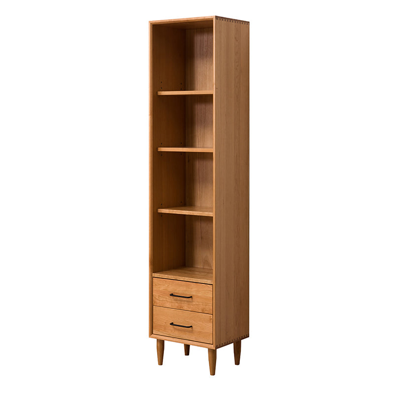 Elegant Brown Cherry and Paulownia Wood Cabinet with Glass and Metal Accents fyx-857