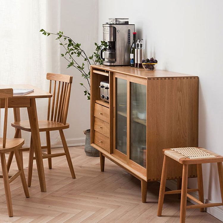 Elegant Natural Cherry and Beech Wood Cabinet with Glass and Copper Accents fyx-859