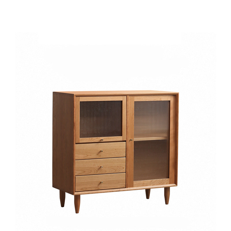 Elegant Natural Cherry and Beech Wood Cabinet with Glass and Copper Accents fyx-859