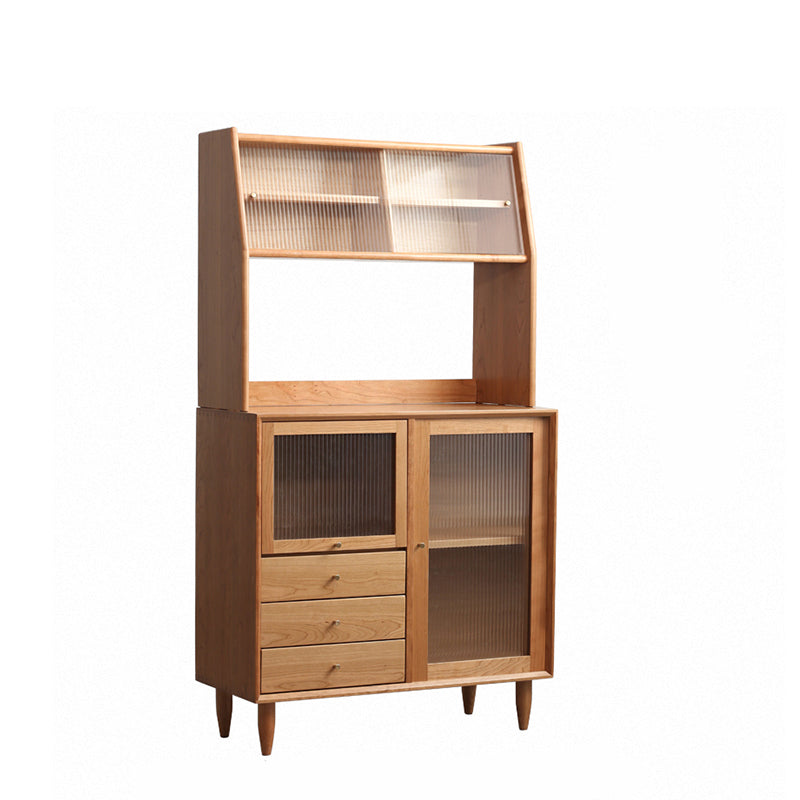 Elegant Natural Cherry and Beech Wood Cabinet with Glass and Copper Accents fyx-859