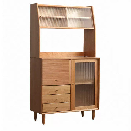 Elegant Natural Cherry and Beech Wood Cabinet with Glass and Copper Accents fyx-859