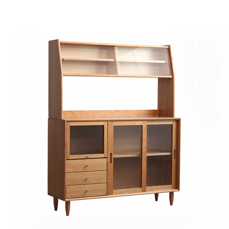 Elegant Natural Cherry and Beech Wood Cabinet with Glass and Copper Accents fyx-859