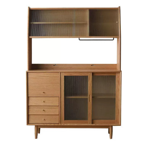 Elegant Natural Cherry and Beech Wood Cabinet with Glass and Copper Accents fyx-859