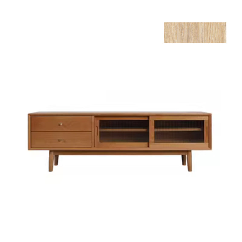 Elegant Oak and Cherry Wood TV Cabinet with Glass Doors and Copper Accents fyx-860