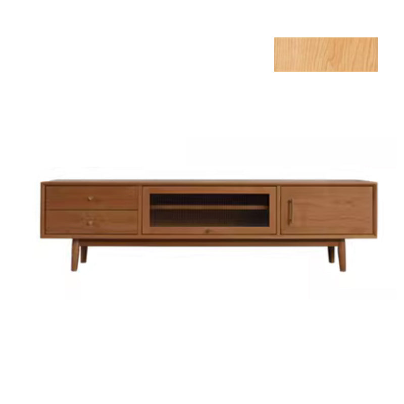 Elegant Oak and Cherry Wood TV Cabinet with Glass Doors and Copper Accents fyx-860