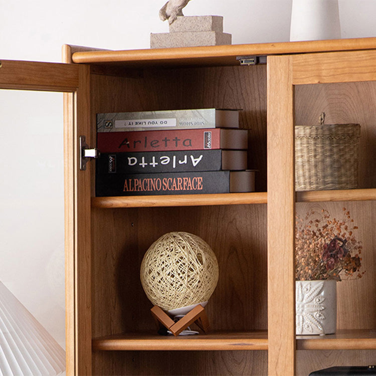 Elegant Cherry Wood Cabinet with Tempered Glass and Copper Accents fyx-861