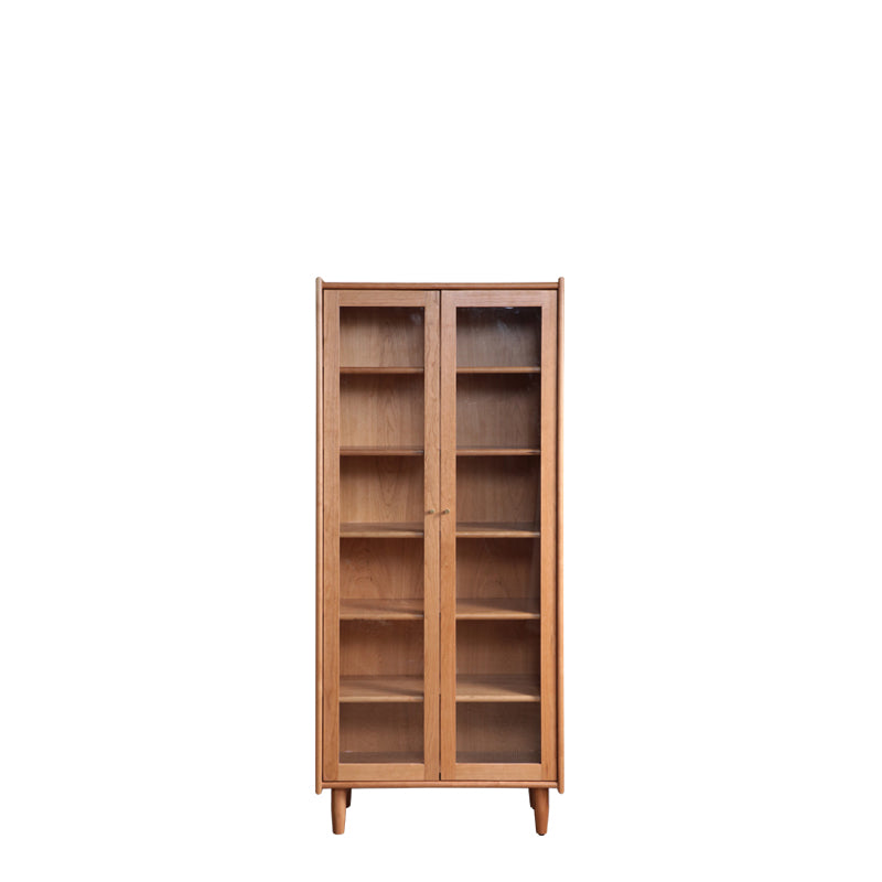 Elegant Cherry Wood Cabinet with Tempered Glass and Copper Accents fyx-861