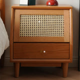 Elegant Cherry Wood Nightstand with Copper and Glass Accents fyx-862