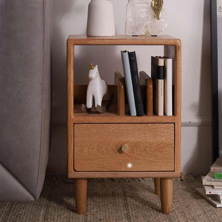 Elegant Cherry Wood Nightstand with Copper and Glass Accents fyx-862