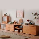 Elegant Cherry Wood & Plywood Cabinet with Glass Doors – Natural Finish fyx-863