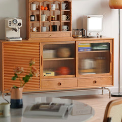 Elegant Cherry Wood & Glass Cabinet with Stainless Steel Accents - Durable Plywood Construction fyx-864