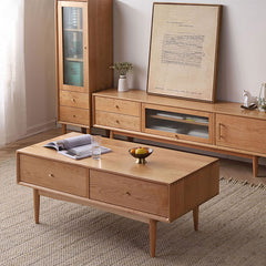 Rectangular Natural Wood Color Coffee Table with Drawers Storage - Modern for LIvingroom fyx-866