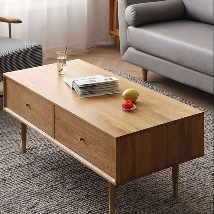 Rectangular Natural Wood Color Coffee Table with Drawers Storage - Modern for LIvingroom fyx-866