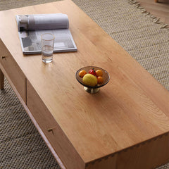 Rectangular Natural Wood Color Coffee Table with Drawers Storage - Modern for LIvingroom fyx-866