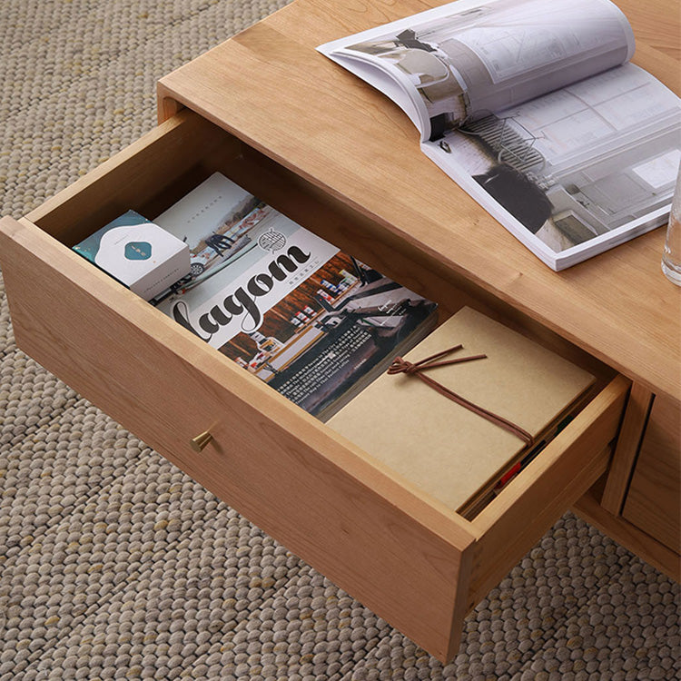 Rectangular Natural Wood Color Coffee Table with Drawers Storage - Modern for LIvingroom fyx-866