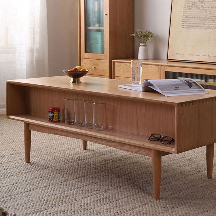 Rectangular Natural Wood Color Coffee Table with Drawers Storage - Modern for LIvingroom fyx-866