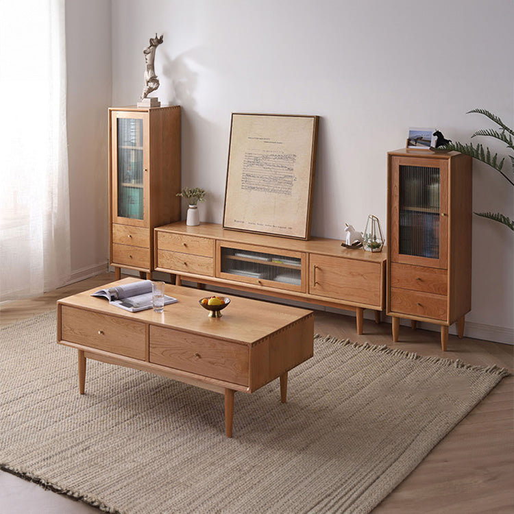 Rectangular Natural Wood Color Coffee Table with Drawers Storage - Modern for LIvingroom fyx-866