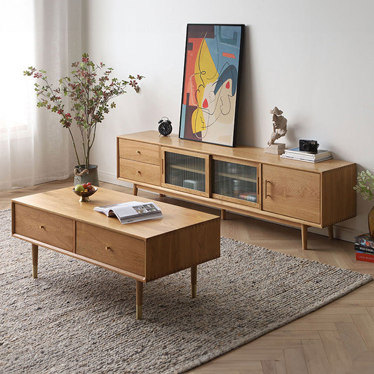 Rectangular Natural Wood Color Coffee Table with Drawers Storage - Modern for LIvingroom fyx-866