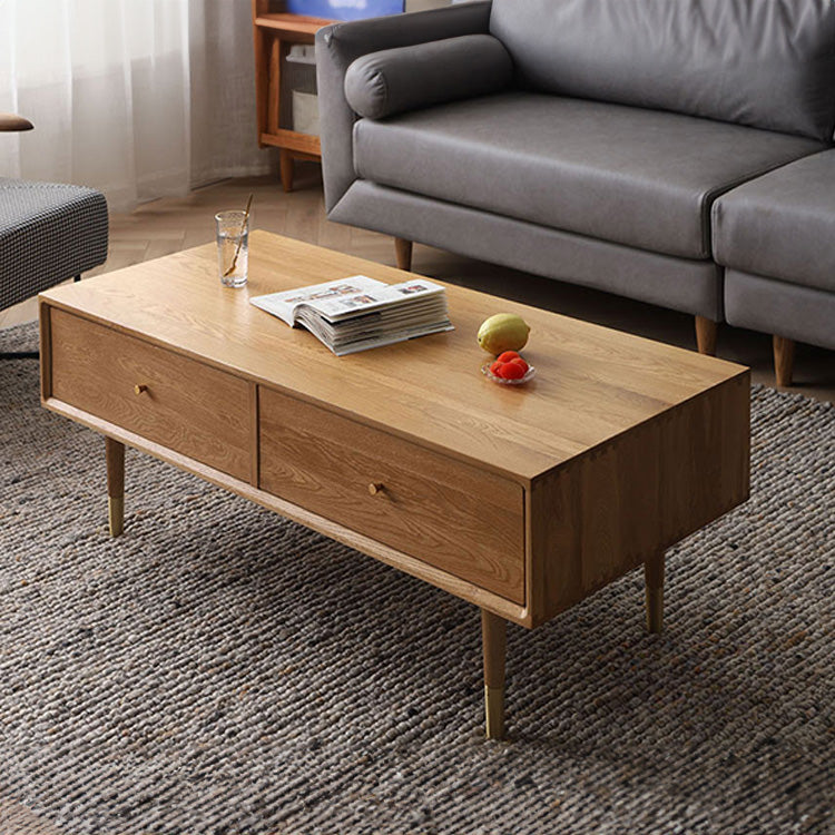 Rectangular Natural Wood Color Coffee Table with Drawers Storage - Modern for LIvingroom fyx-866