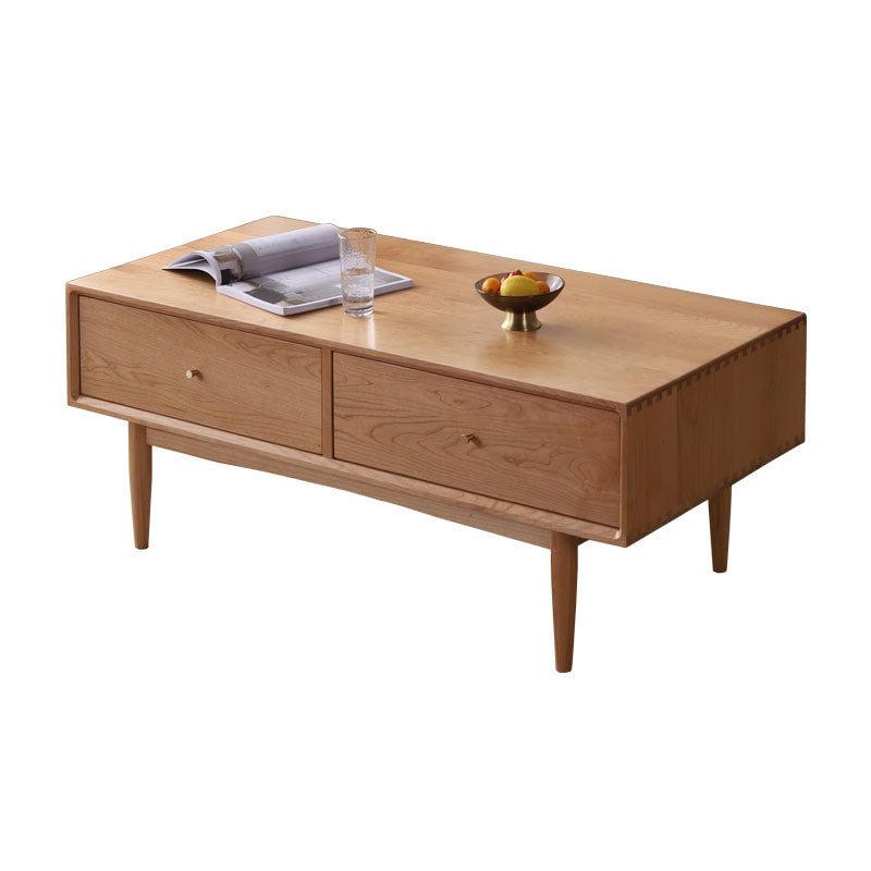 Rectangular Natural Wood Color Coffee Table with Drawers Storage - Modern for LIvingroom fyx-866