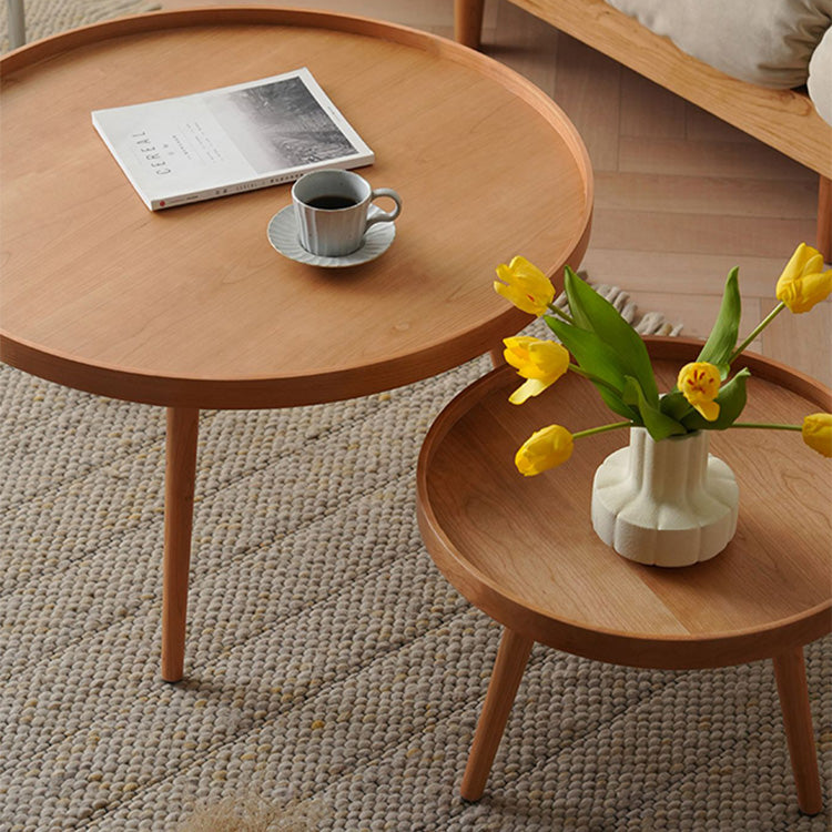 Round Cherry Wood Coffee Table - Natural Wood Color for LIvingroom fyx-868