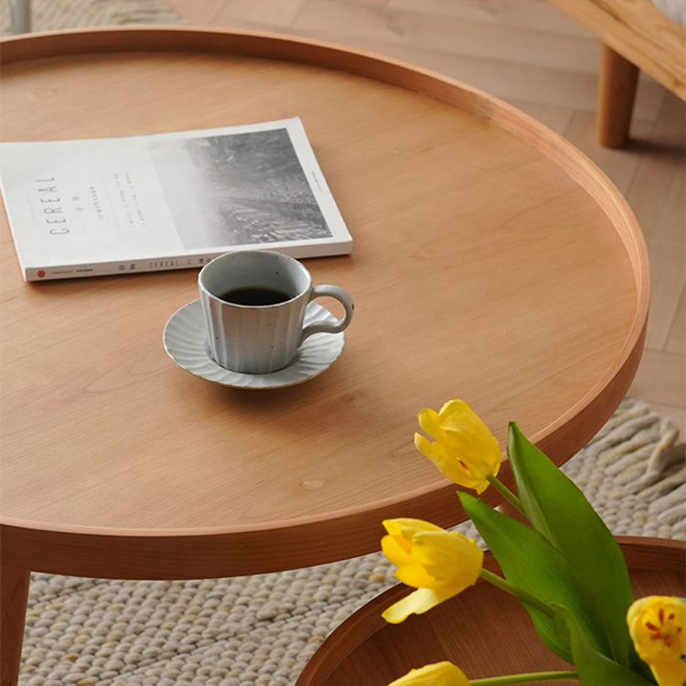 Round Cherry Wood Coffee Table - Natural Wood Color for LIvingroom fyx-868