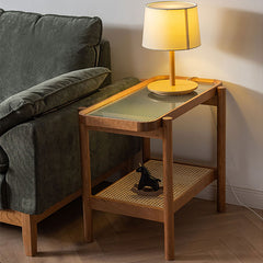 Rectangular Coffee Table with Glass Top and Stylish Rattan -Japanese Wooden Aesthetic for all roomsfyx-869